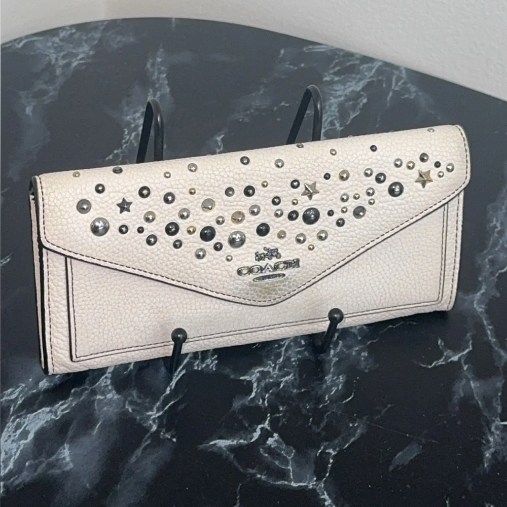 COACH STAR RIVETS CROSSGRAIN LEATHER ENVELOPE WALLET 59511 AUTHENTIC
